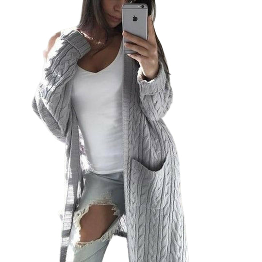 Kvinders Lang Strikket Sweater Tidløs Design 0