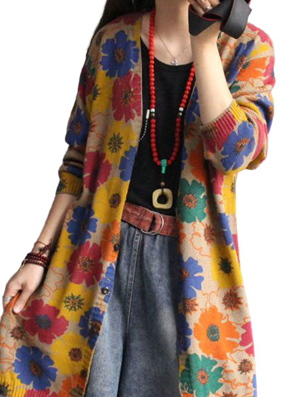 Kvinders Langærmet Cardigan med V-hals og Print 0