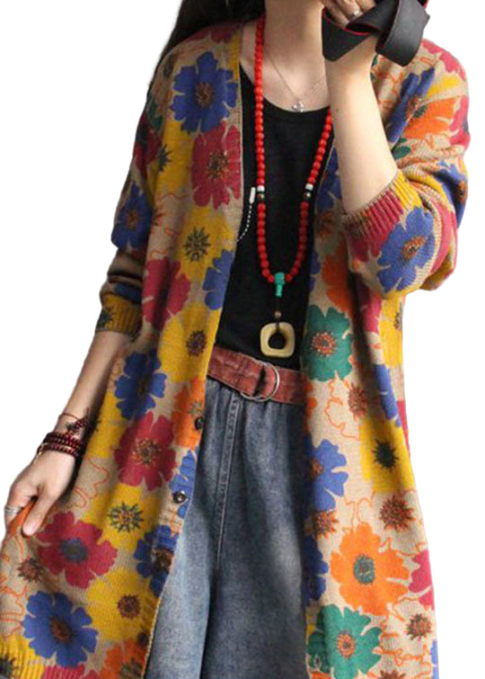 Kvinders Langærmet Cardigan med V-hals og Print 0