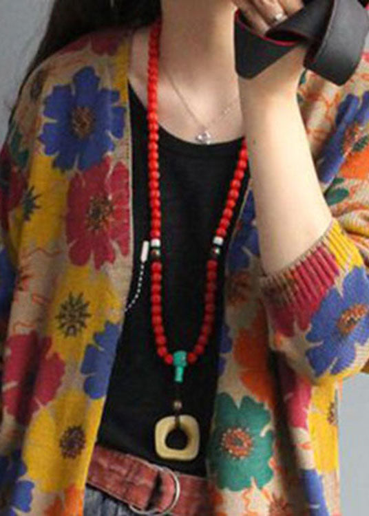 Kvinders Langærmet Cardigan med V-hals og Print 4