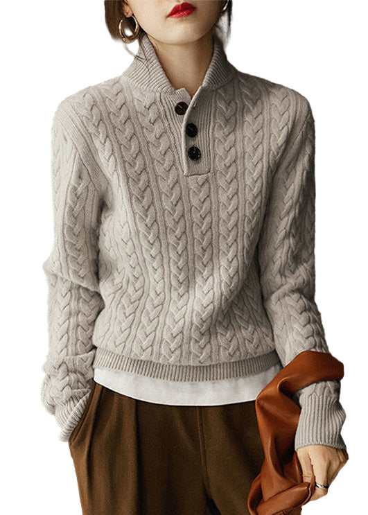 Kvinders Langærmet Striktrøje med Ståkrave 0