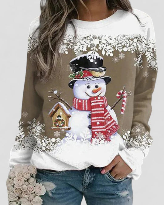 Kvinders Langærmet Sweatshirt Med Snemand Print 3