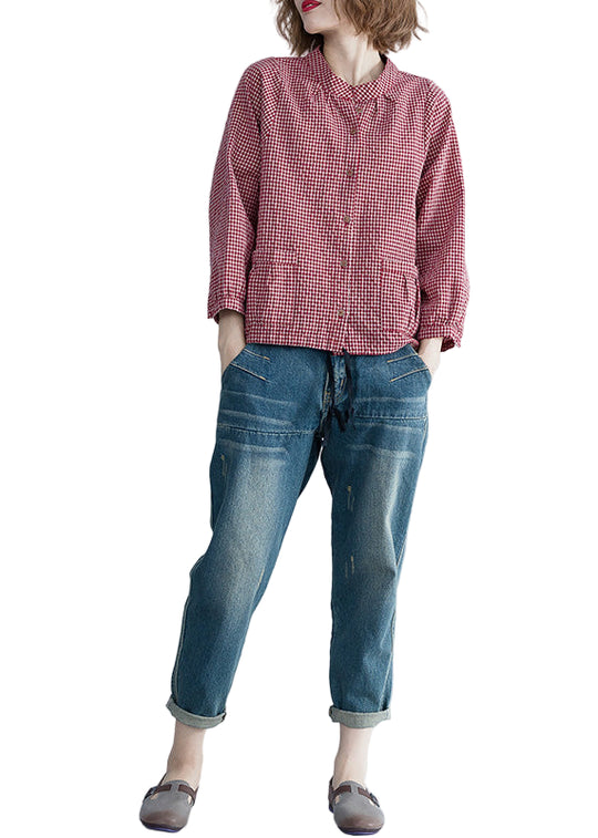 Kvinders Langærmet Tunika Plaid Design Moderne 0