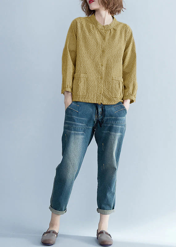 Kvinders Langærmet Tunika Plaid Design Moderne 5