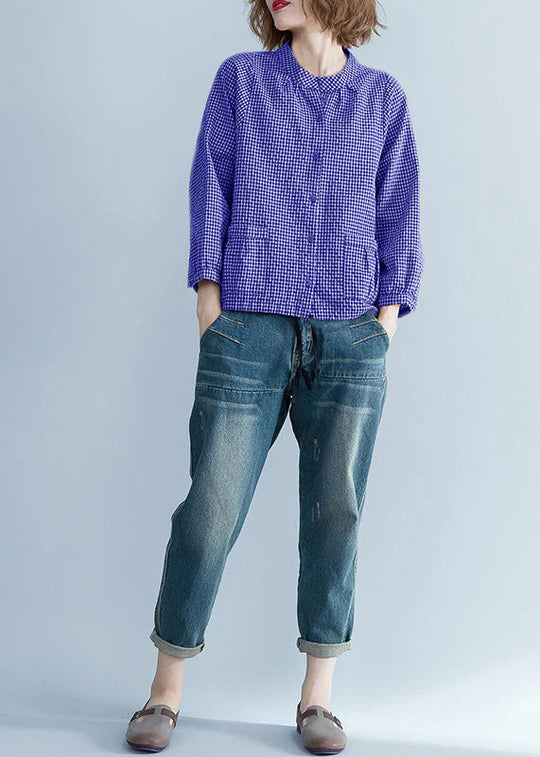 Kvinders Langærmet Tunika Plaid Design Moderne 6