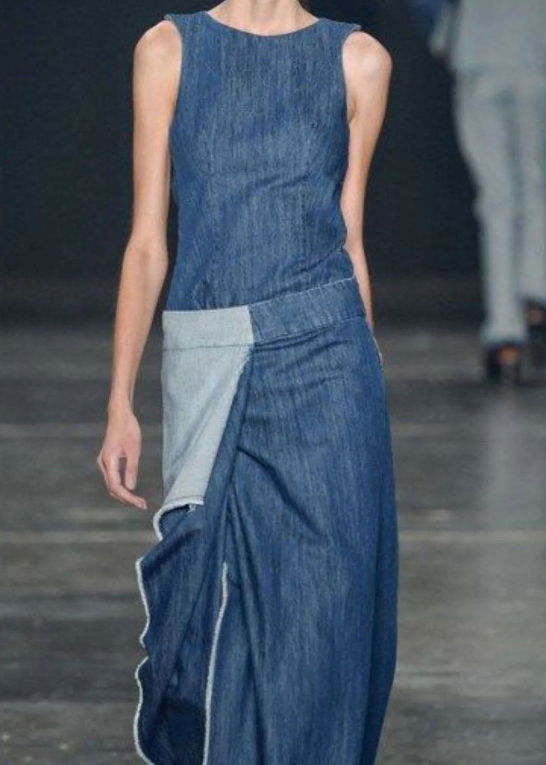 Kvinders Lange Denimkjole med Flæser 1