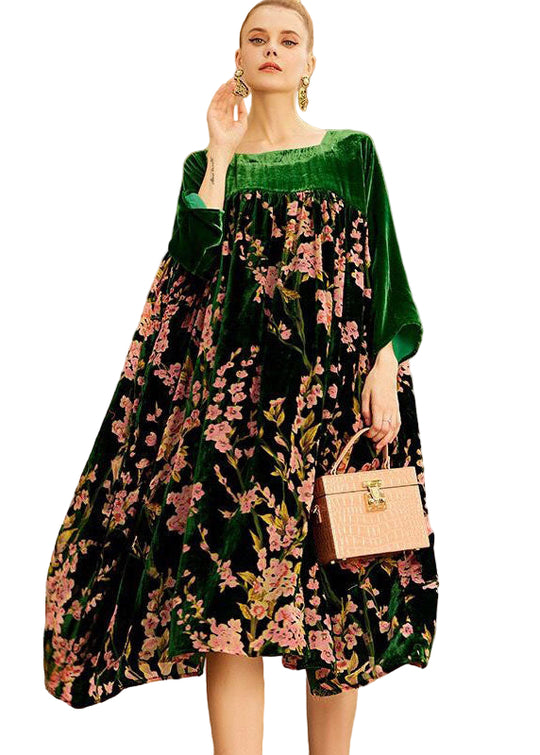 Kvinders Lange Kjole med O-hals og Patchwork Design 0