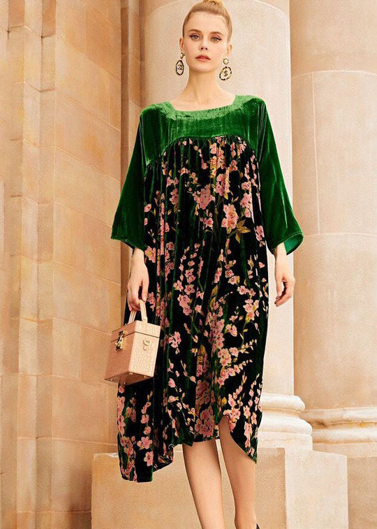 Kvinders Lange Kjole med O-hals og Patchwork Design 2