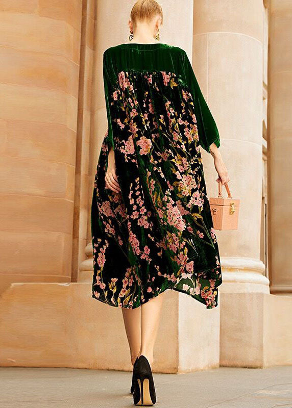 Kvinders Lange Kjole med O-hals og Patchwork Design 4