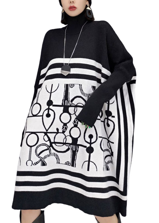 Kvinders Lange Kjole med Turtle Neck og Print 0