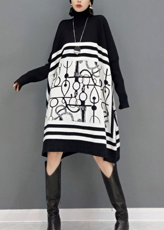 Kvinders Lange Kjole med Turtle Neck og Print 1