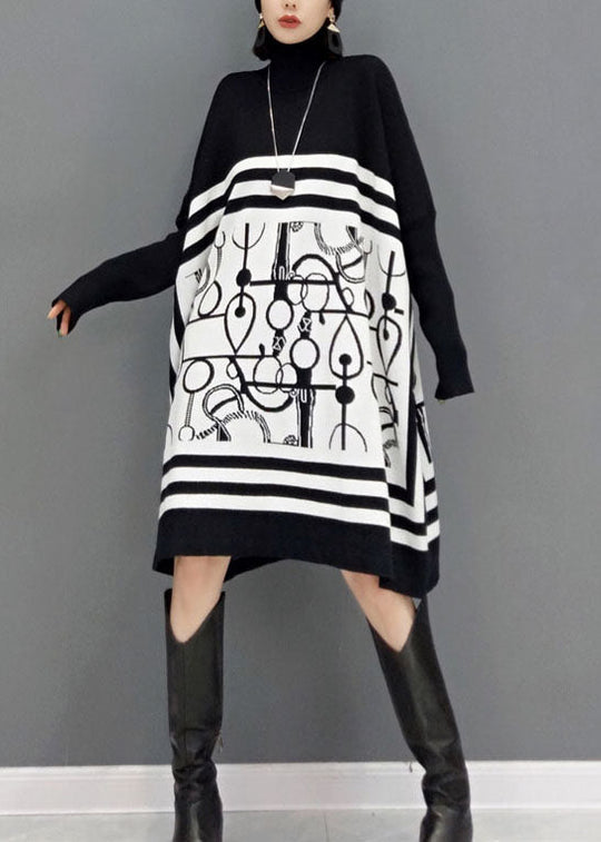 Kvinders Lange Kjole med Turtle Neck og Print 1