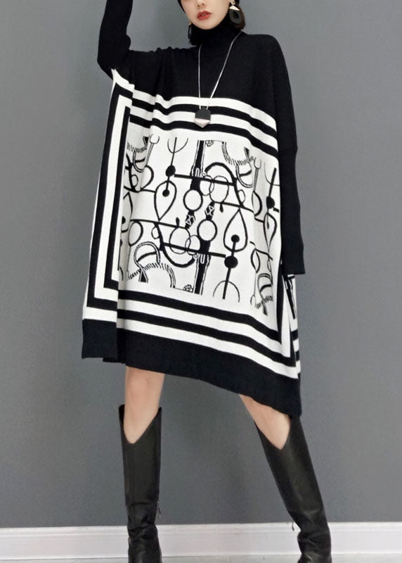 Kvinders Lange Kjole med Turtle Neck og Print 2