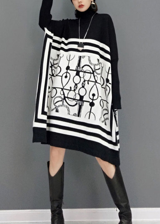 Kvinders Lange Kjole med Turtle Neck og Print 2