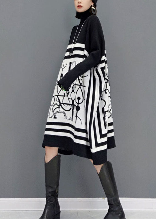 Kvinders Lange Kjole med Turtle Neck og Print 3