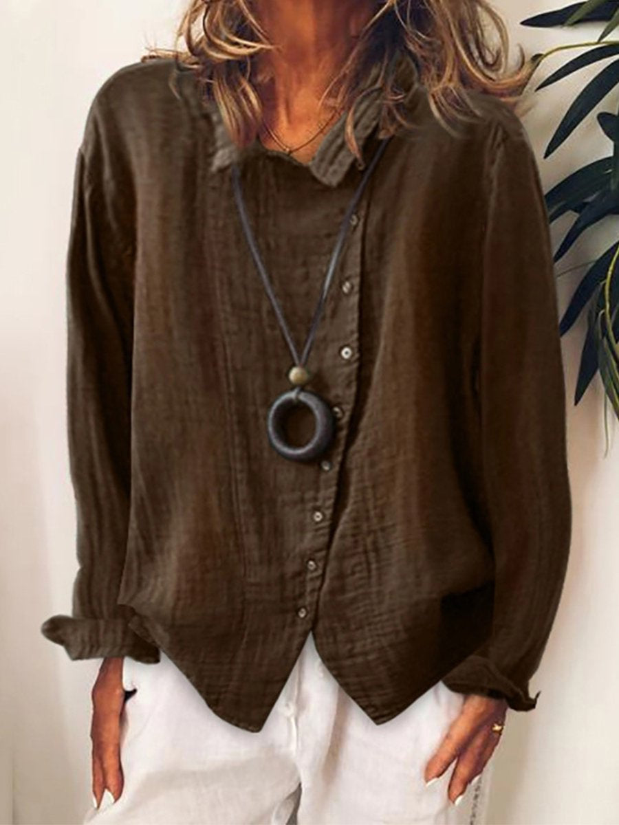 Kvinders Lange Skjorte i Bomuld og Linned Casual 3