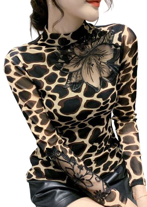 Kvinders Leopardprint Bluse med Udsnit 0