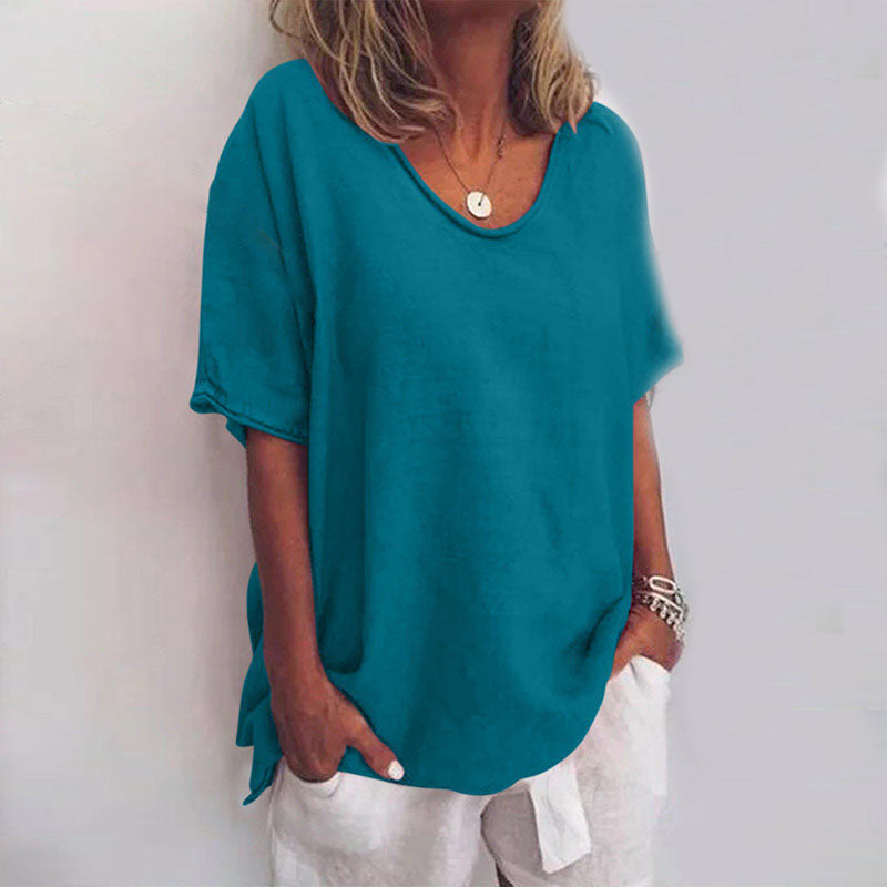 Kvinders Lette Bluse med V-Ausschnitt i Åndbart Material 4