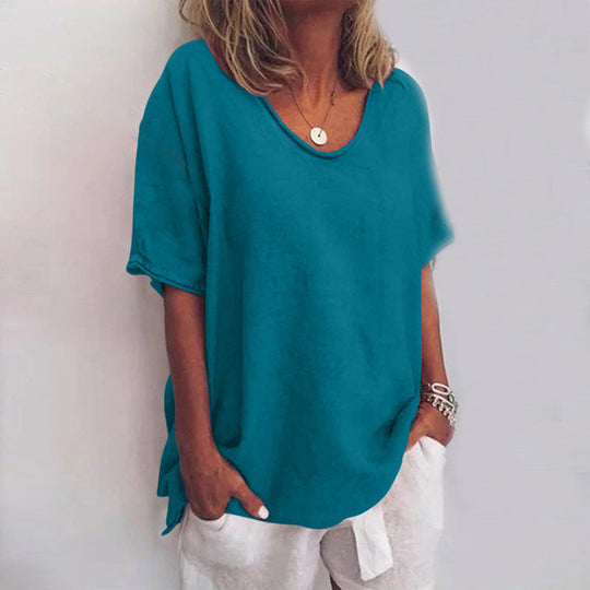 Kvinders Lette Bluse med V-Ausschnitt i Åndbart Material 4