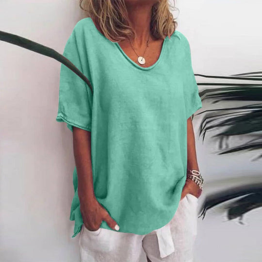 Kvinders Lette Bluse med V-Ausschnitt i Åndbart Material 5