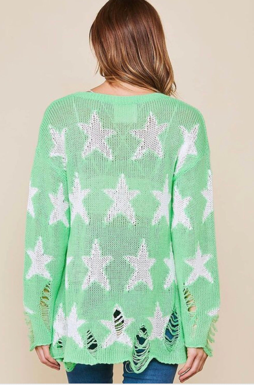 Kvinders Letvægts Sweater med Rund Hals og Stjerneprint 3