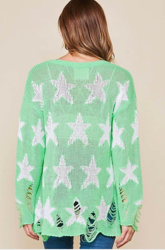 Kvinders Letvægts Sweater med Rund Hals og Stjerneprint 3