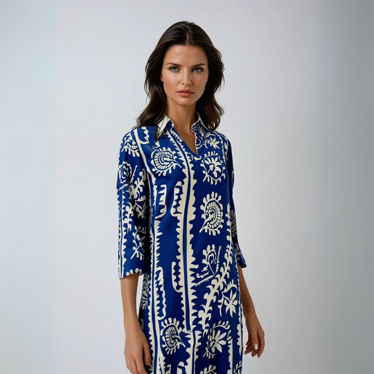 Kvinders Løs Kjole V-Hals Mønstret Polyester Rayon 1