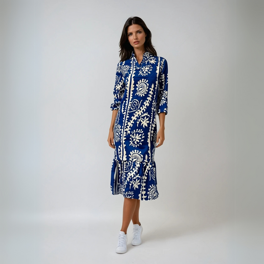 Kvinders Løs Kjole V-Hals Mønstret Polyester Rayon 2