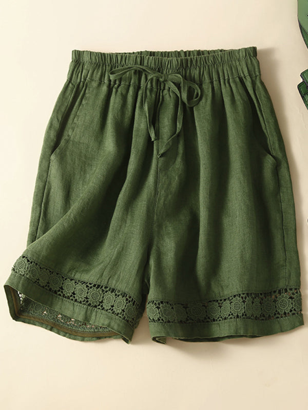 Kvinders Løse Shorts Retro Vævet Bomulds- og Linnedmix med Hulsøm 4