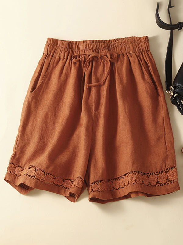 Kvinders Løse Shorts Retro Vævet Bomulds- og Linnedmix med Hulsøm 5