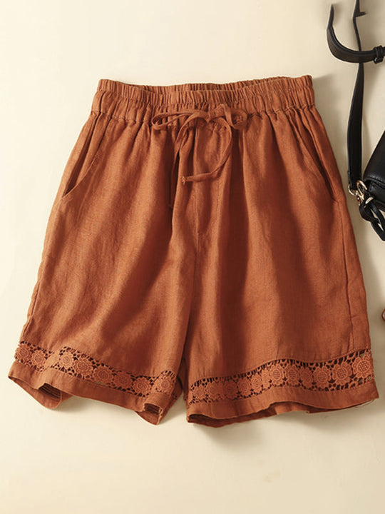 Kvinders Løse Shorts Retro Vævet Bomulds- og Linnedmix med Hulsøm 5