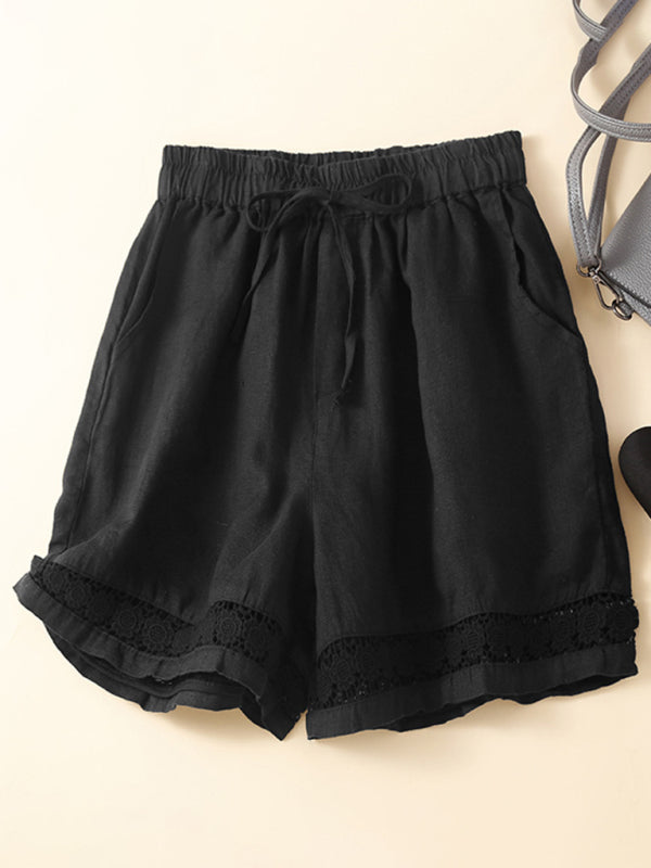 Kvinders Løse Shorts Retro Vævet Bomulds- og Linnedmix med Hulsøm 7