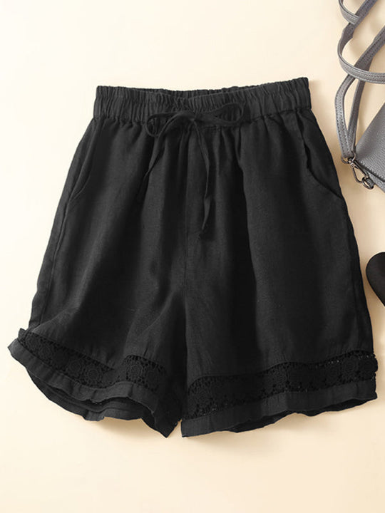 Kvinders Løse Shorts Retro Vævet Bomulds- og Linnedmix med Hulsøm 7