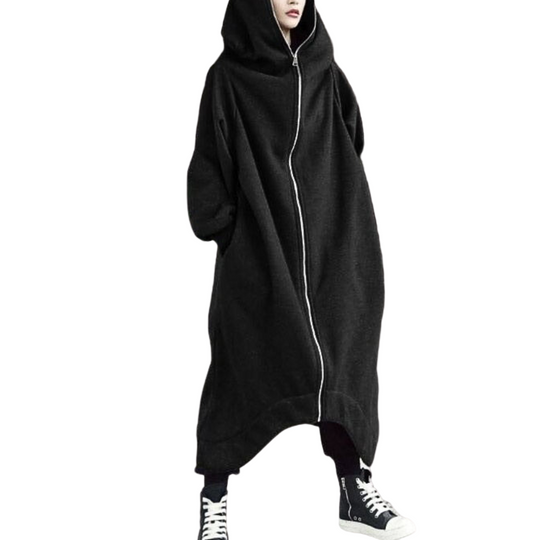 Kvinders Maxi Hættetrøjejakke Løs Design Med Hætte 0