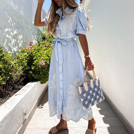Kvinders Maxi Kjole Broderet Polyester Komfortabel Sommerkjole 3