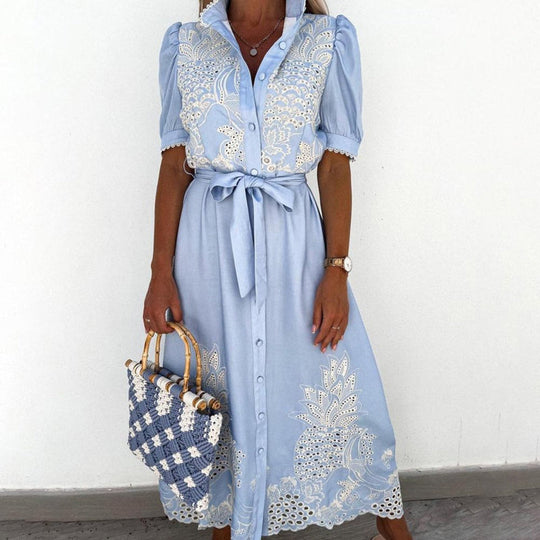 Kvinders Maxi Kjole Broderet Polyester Komfortabel Sommerkjole 4