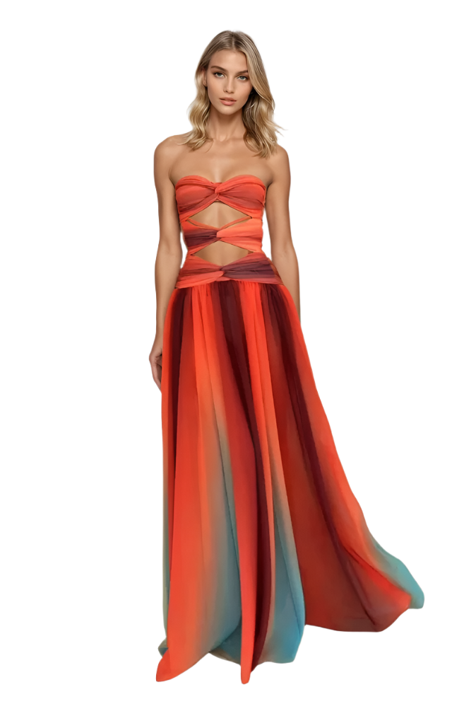 Kvinders Maxi Kjole Draperet i Ombre Design 0