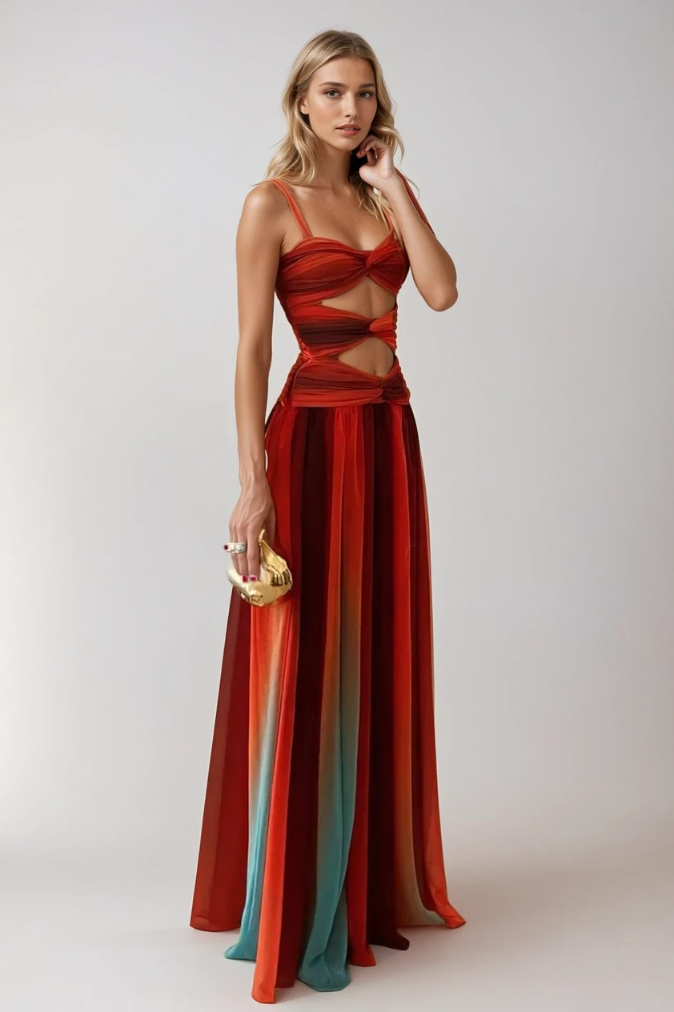 Kvinders Maxi Kjole Draperet i Ombre Design 1