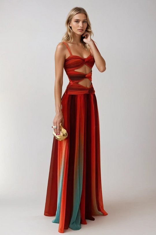 Kvinders Maxi Kjole Draperet i Ombre Design 1