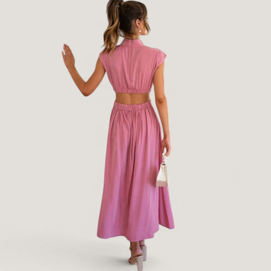 Kvinders Maxi Kjole Høj Krave Korte Ærmer Polyester 1