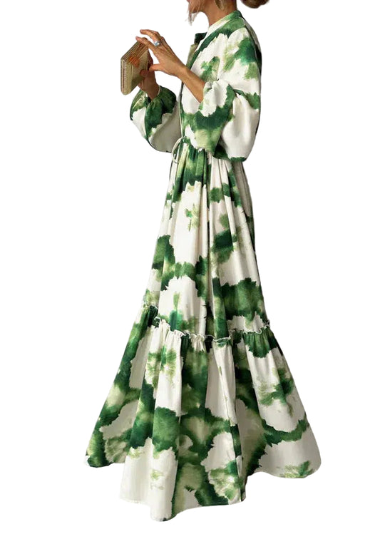 Kvinders Maxi Kjole Langærmet V-Hals 0