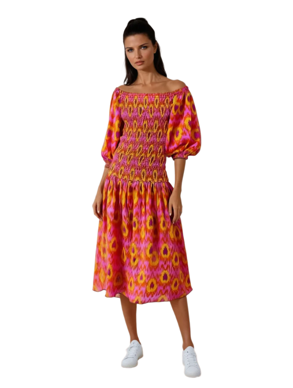 Kvinders Maxi Kjole Med Smocked Bodice Og Puffærmer 0