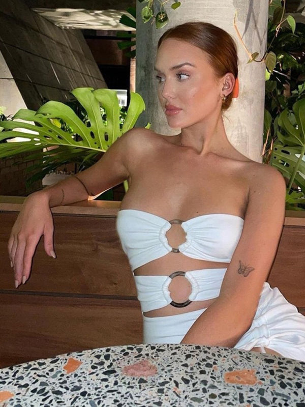 Kvinders Maxi Kjole One-Shoulder Høj Slids Tube Top 6