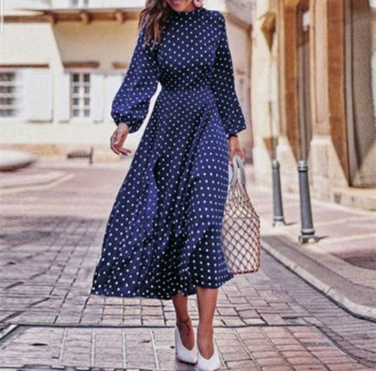 Kvinders Maxi Kjole Polka Dot Langærmet 1