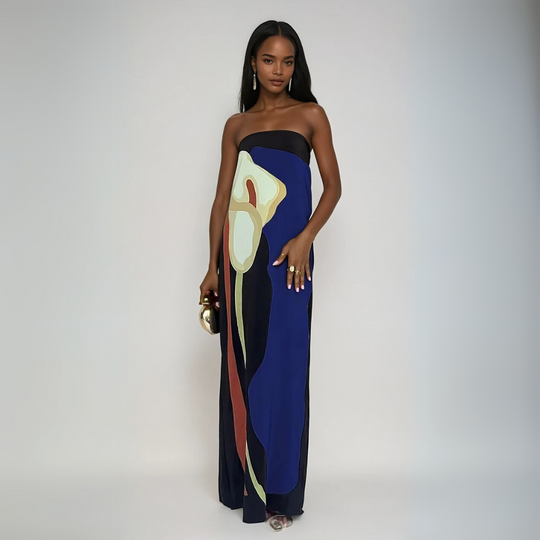 Kvinders Maxi Kjole Strapless Abstrakt Print 2