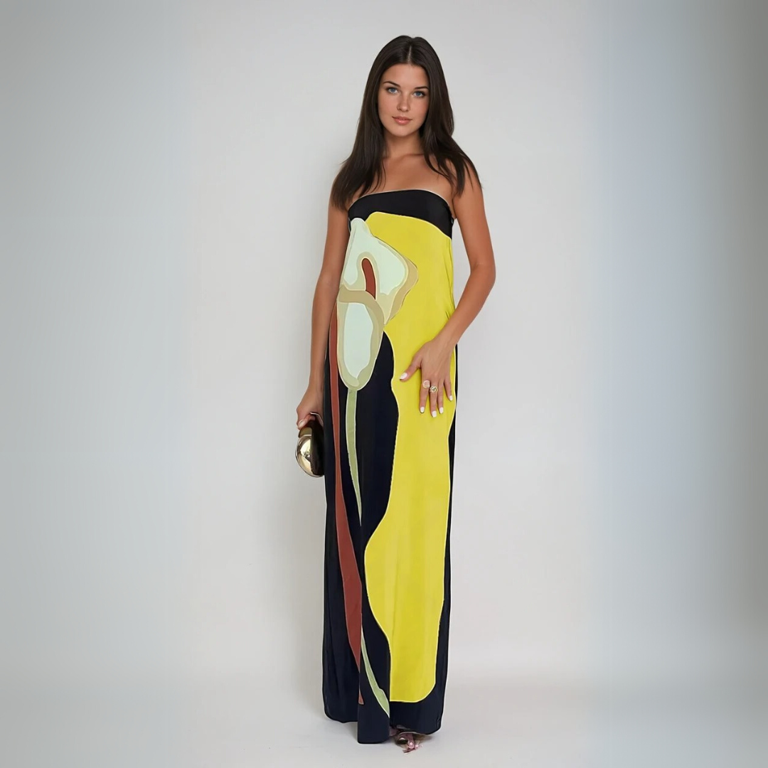 Kvinders Maxi Kjole Strapless Abstrakt Print 4