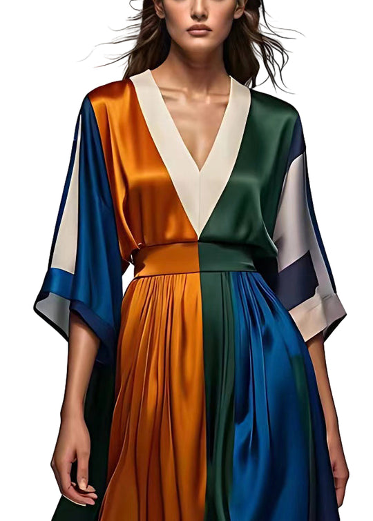 Kvinders Maxi Kjole med V-hals og Høj Talje 0