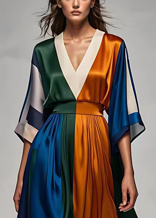 Kvinders Maxi Kjole med V-hals og Høj Talje 1