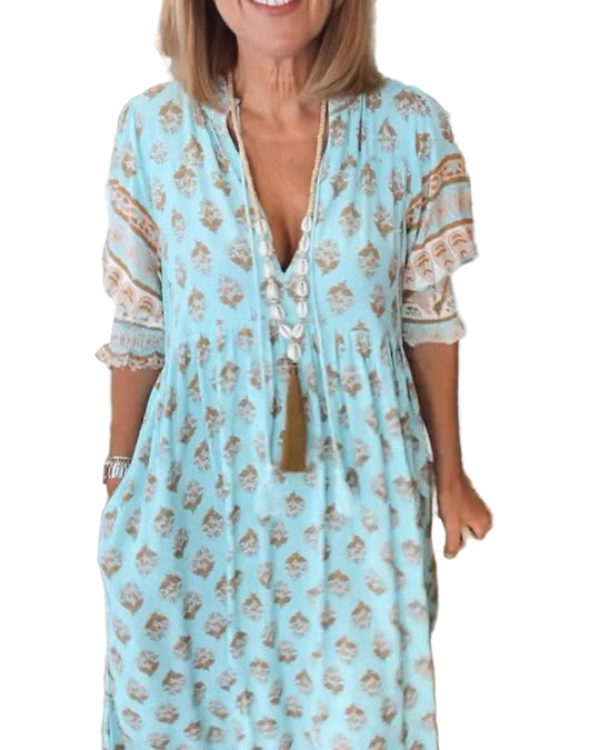 Kvinders Maxi Kjole med V-udskæring til Foråret 0