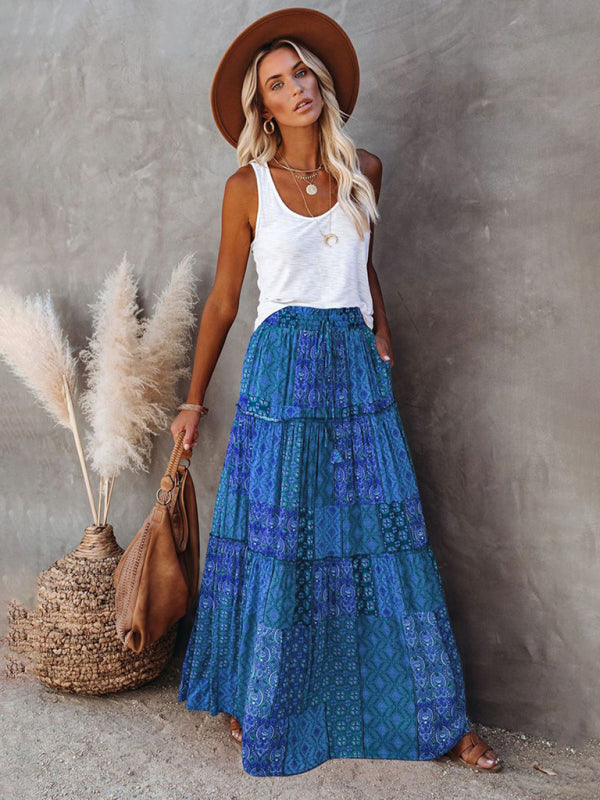 Kvinders Maxi Skirt Bohemian Høj Talje Løs Polyester 2